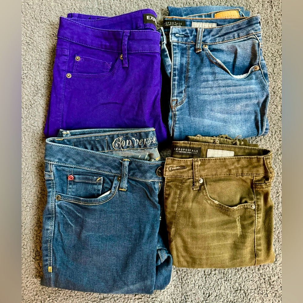 4 pair of size 6 jeans. Express Abercrombie Converse